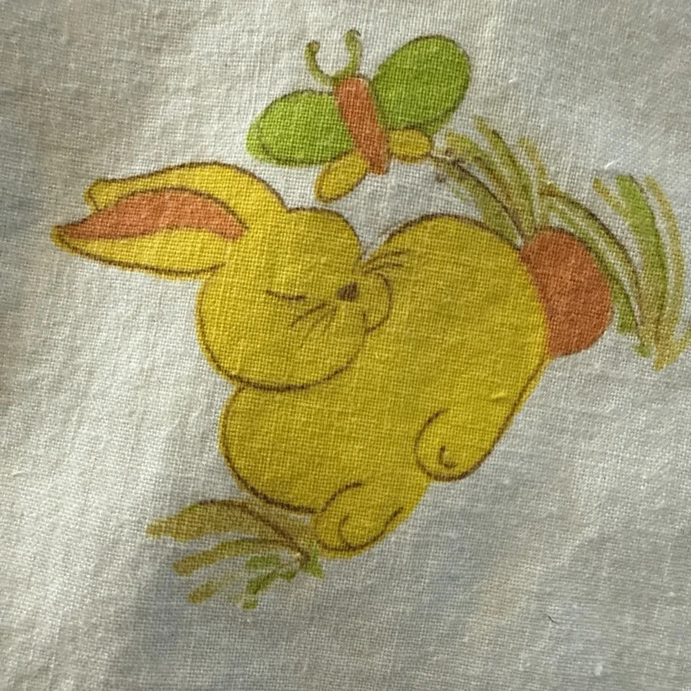 Vintage 1970s Babycare Crib Pillowcase Yellow Bunny Green Turtle Nursery